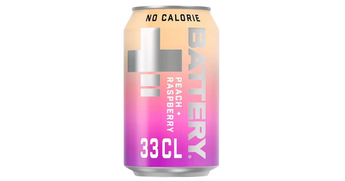 Battery Peach Rasberg Sokeriton 330ml 24-Pack